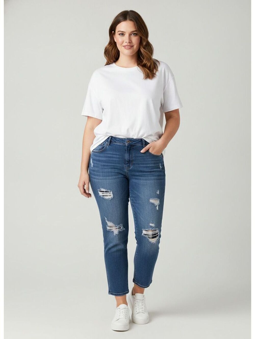 Lane Bryant Low-Rise Boyfriend Jeans with Distressed Detail Patches Size 28